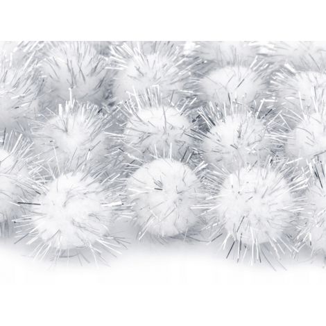Pompony brokatowe PartyDeco 2cm Srebrne, 20szt